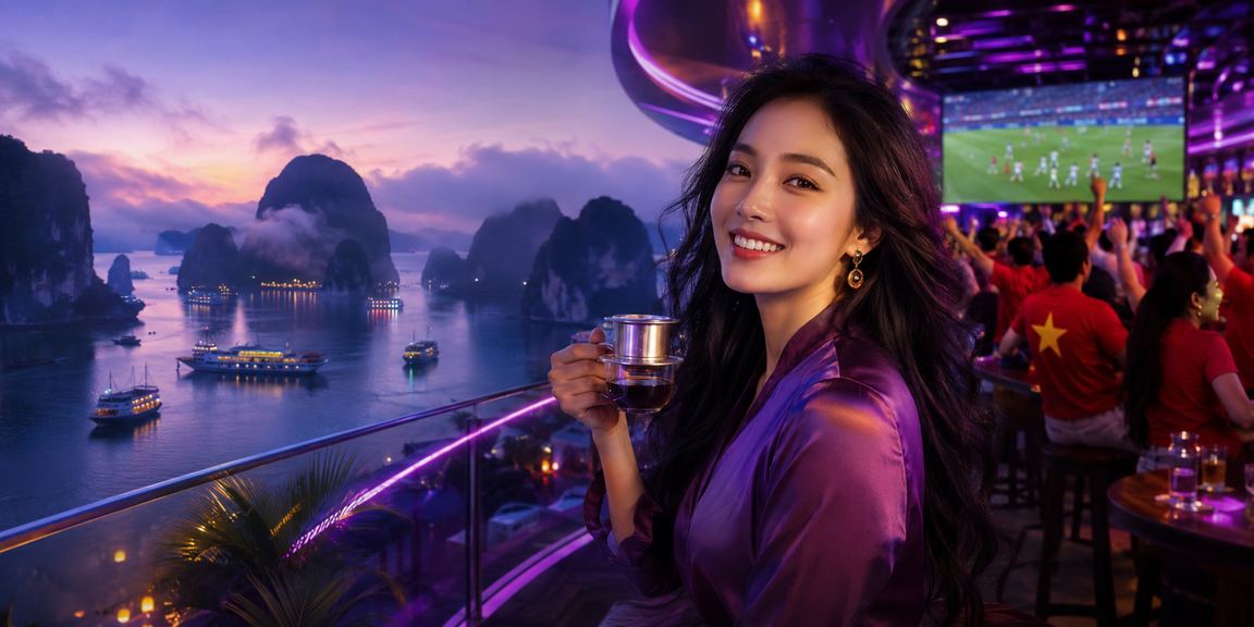 Khung cảnh Hạ Long cho người Việt đọc thông tin giao dịch k87 bên ly cà phê
