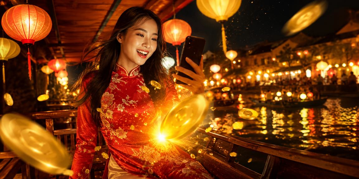 Người dùng Hà Nội xem giao dịch k87 trên điện thoại cạnh đèn lồng buổi tối